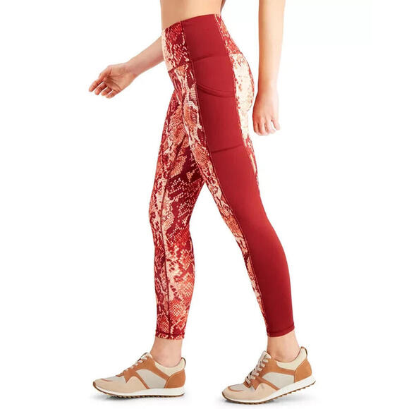 Ideology Women's Snakeskin-Print Pull-On High-Rise 7/8 Leggings Red S - Picture 4 of 4